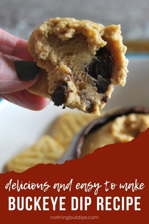 Image of peanut butter buckeye dip on cookie up close