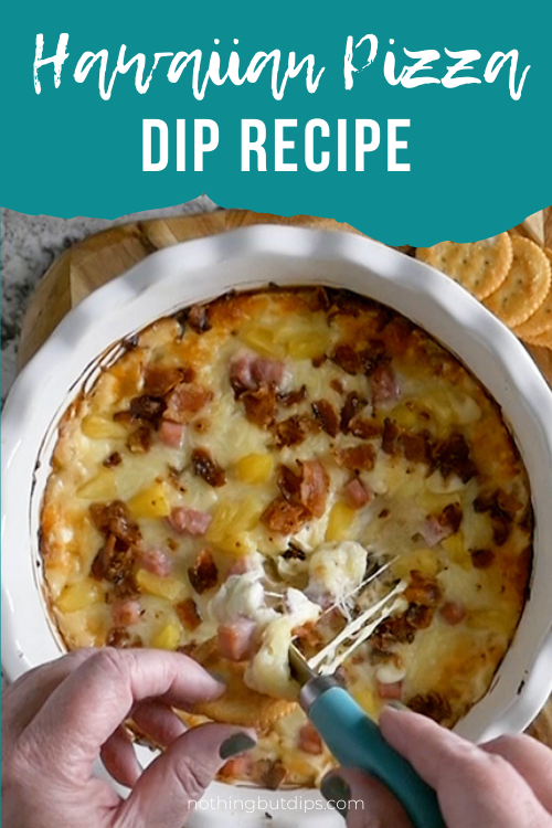 Hawaiian Pizza Dip being served on a cracker 