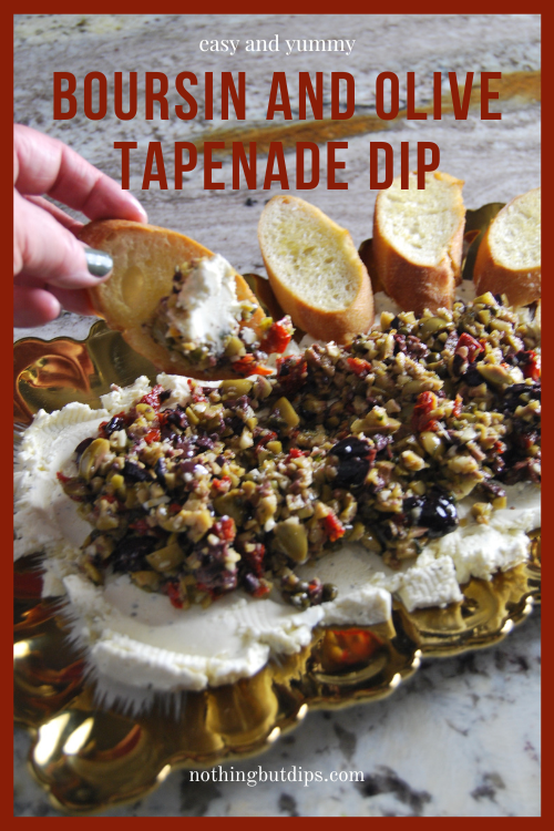 Boursin and Olive Tapenade Cip being served with crusty garlic bread