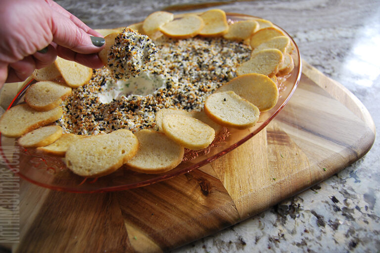 Everything bagel dip served with bagel chips