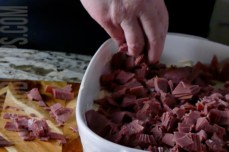 adding corned beef to the Reuben dip
