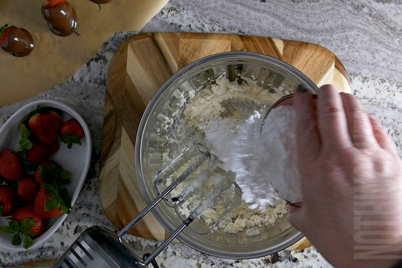 Add ingredients to the bowl for chocolate covered strawberry dip