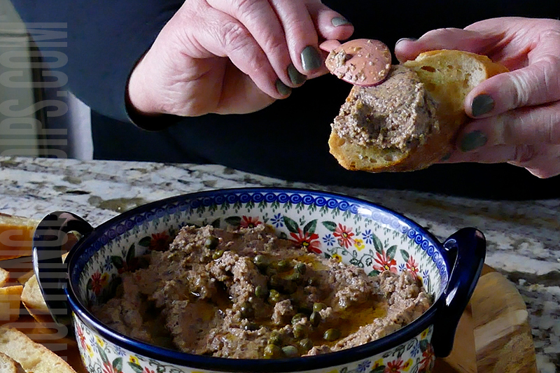 Tuscan olive puree dip served on garlic bread toastie