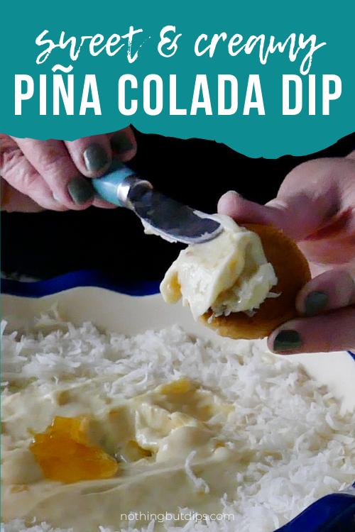 easy pina colada dip served on a cookie