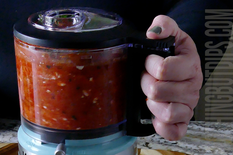 processing the roasted red pepper dip in a mini food processor