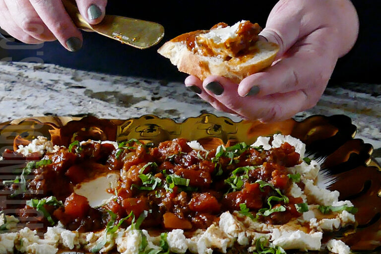 boursin and bruschetta dip served on crusty bread