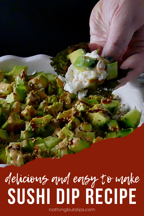 easy sushi dip served on a seaweed snack wrapper