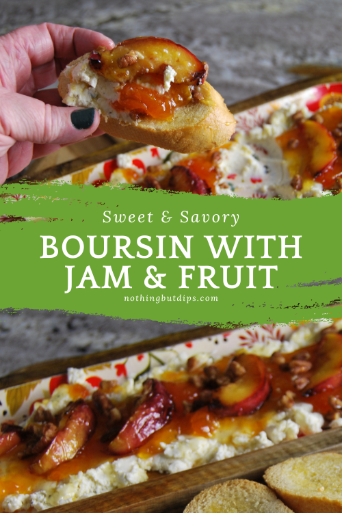 Easy appetizer Boursin with jam dip served on a garlic toastie