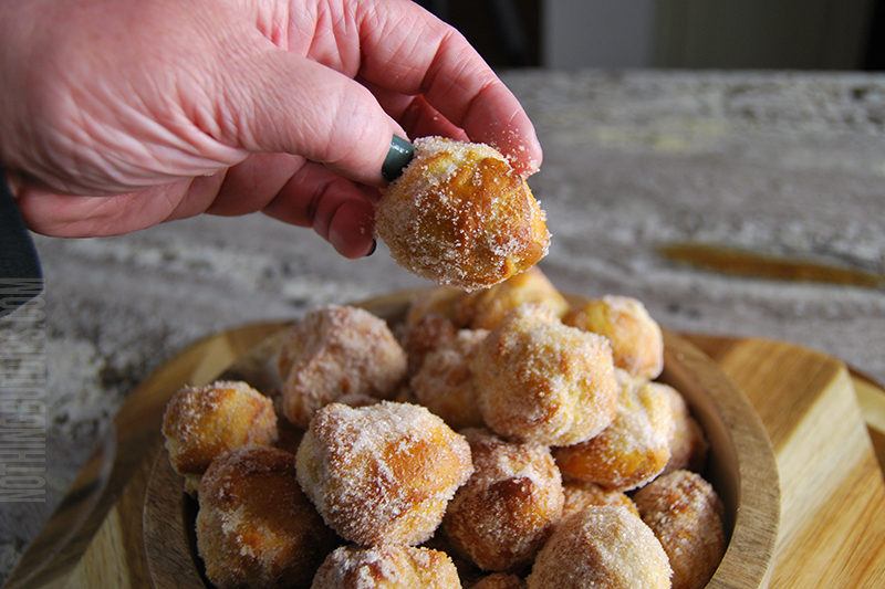 easy air fryer donuts being served in a bowl