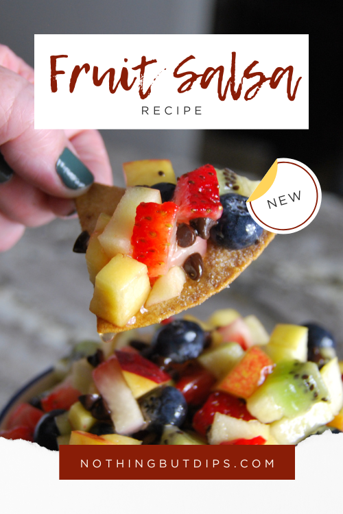 Fruit salsa served on a homemade cinnamon sugar chip