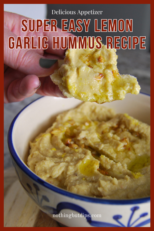 Easy homemade lemon garlic hummus dip served on warm pita bread