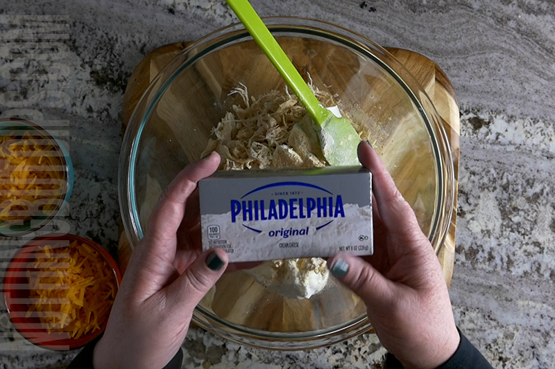 add cream cheese to the bbq chicken dip