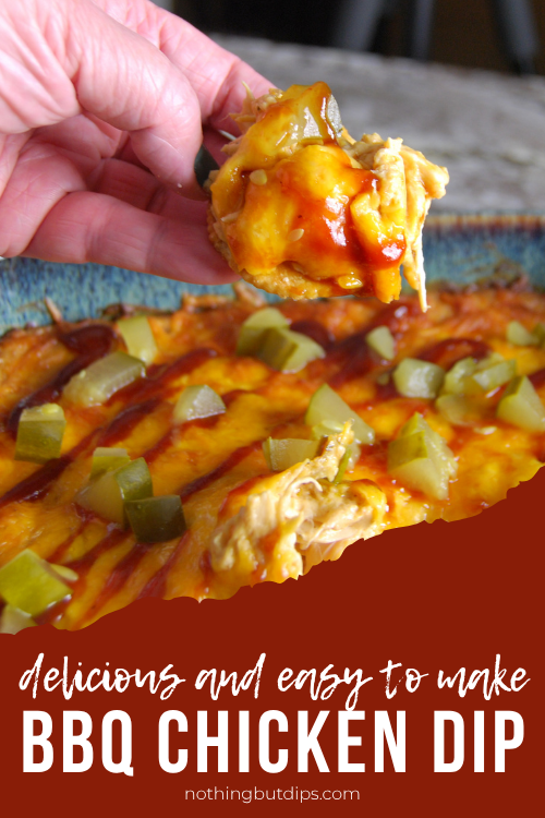 Cheesy BBQ Chicken Dip served on a cracker