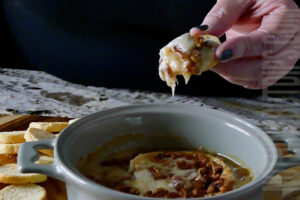 Easy appetizer brie with fig jam served on toast