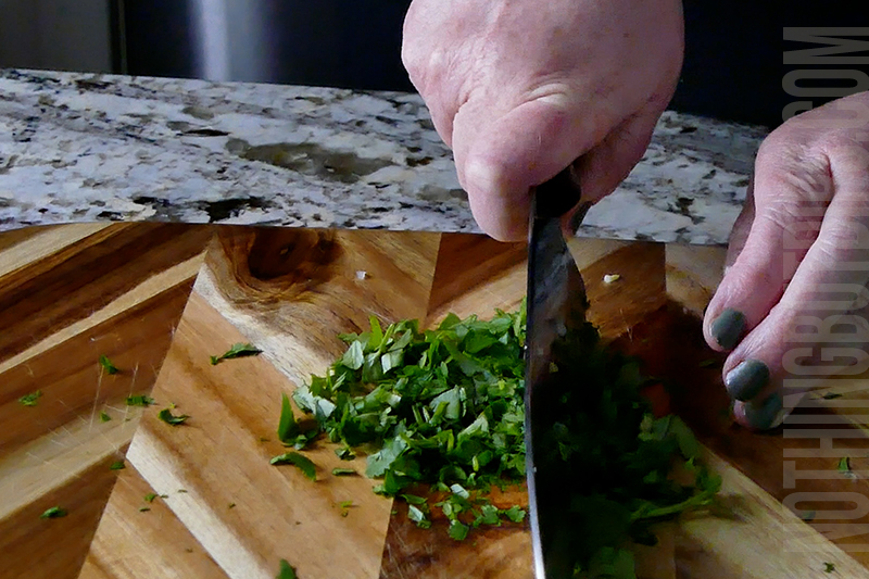 mincing cilantro