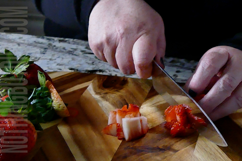 dicing strawberries