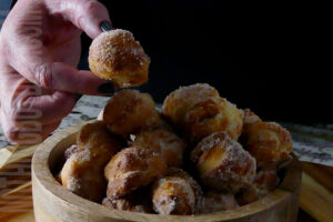 easy air fryer donut holes being served in a bowl
