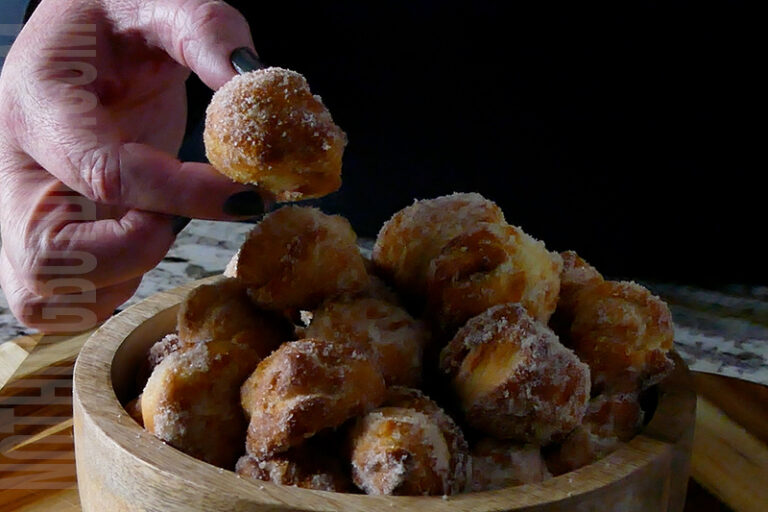 easy air fryer donut holes being served in a bowl