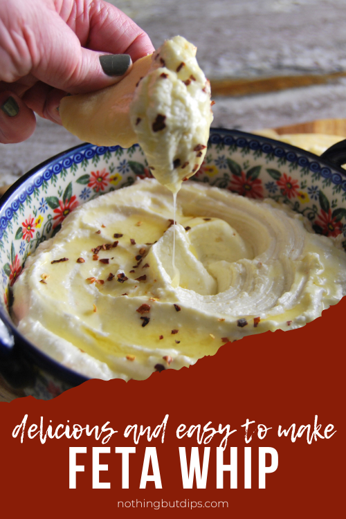 easy feta whip being served on a warm pita