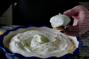 creamy key lime pie dip served on a shortbread cookie
