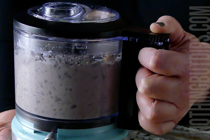 processing black bean dip in the mini food processor