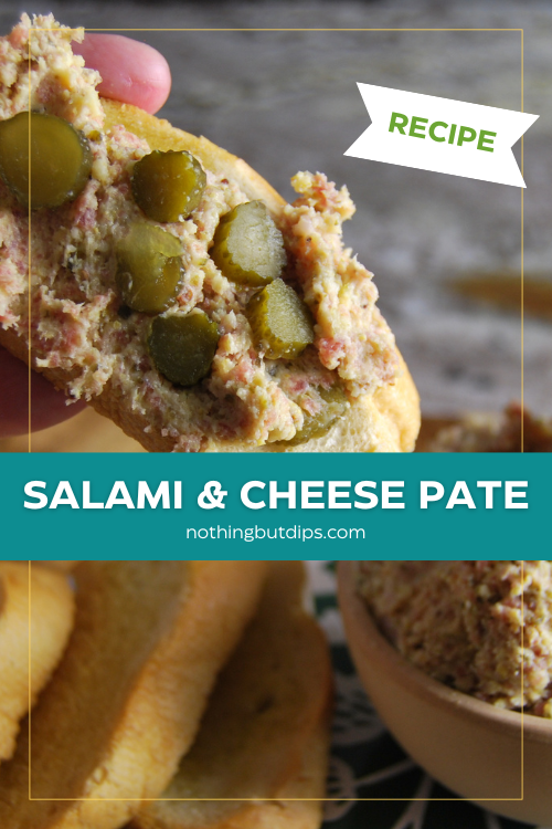 Easy smoked salami and cheese pate served on garlic toast