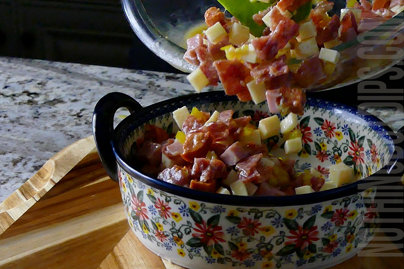 transferring Italian sub dip to a serving dish