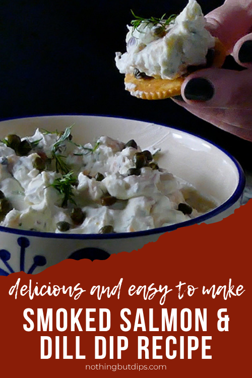 Simple smoked salmon and dill dip served on a cracker