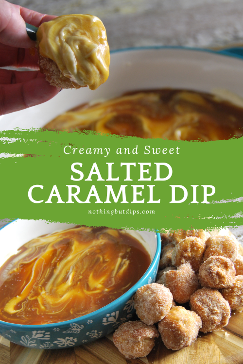 simple salted caramel dip served on a homemade baked donut hole