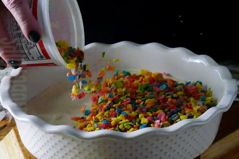 add cereal to the cereal and milk dip