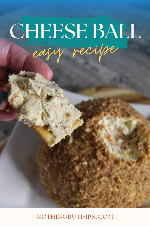 easy classic cheese ball served on a cracker