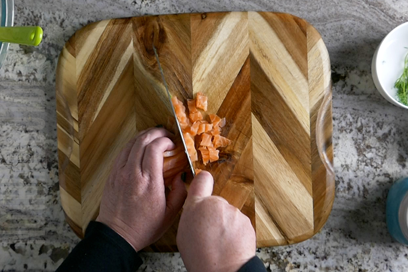 dice the smoked salmon