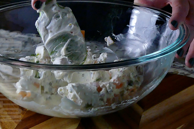 mix the smoked salmon and dill dip