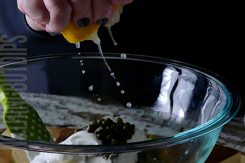 squeeze lemon into the smoked salmon and dill dip