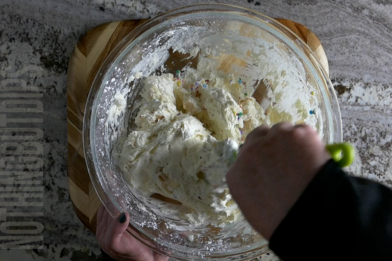 a final mix to the ingredients to make birthday cake dip