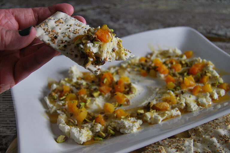 Easy Boursin Dip with Dried Apricots and pistachio