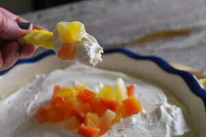 Easy tropical fruit dip served with pineapple fruit fries easy dessert