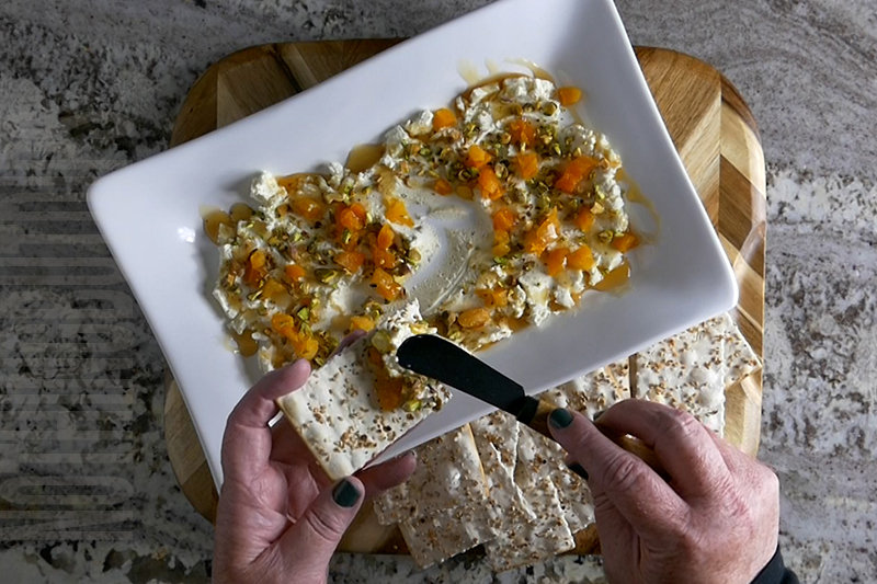 Easy Boursin Dip with Dried Apricots and pistachio
