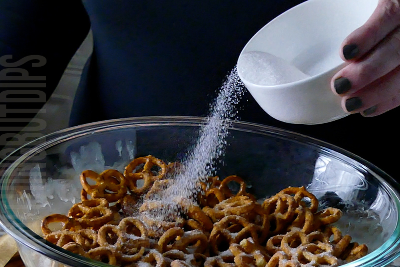 pour the sugar over your pretzels