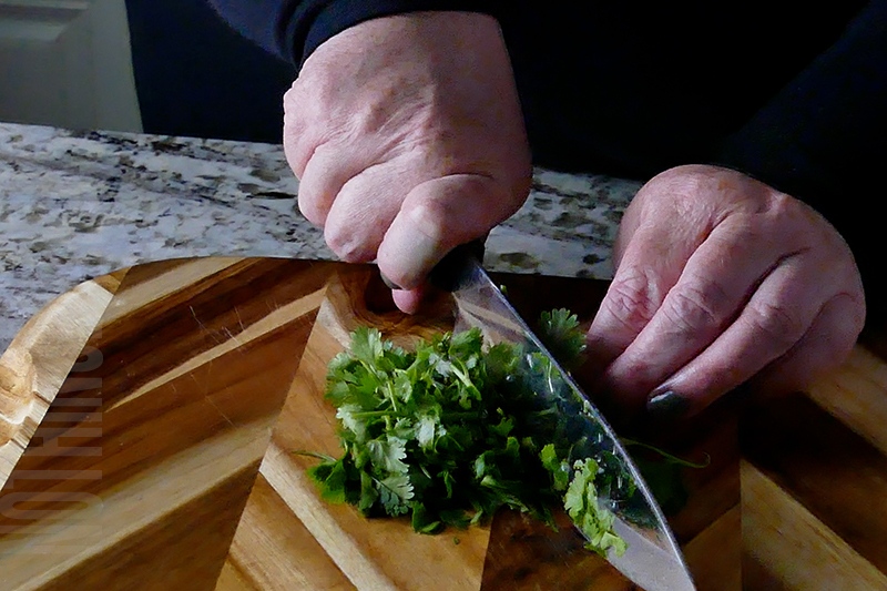 chopping cilantro