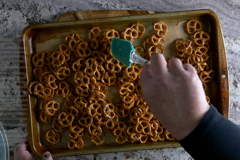 spread the prepared pretzels onto a baking sheet
